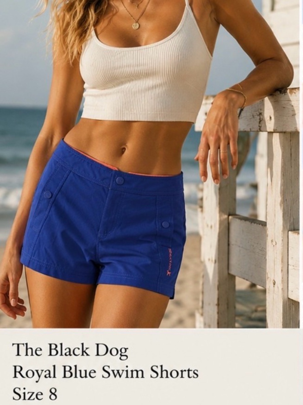 The Black Dog Blue Athletic Shorts with Coral Accent